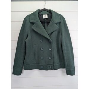 CAbi Love Carol Green Knit Pea Coat XL Double Breasted Military-Inspired Preppy